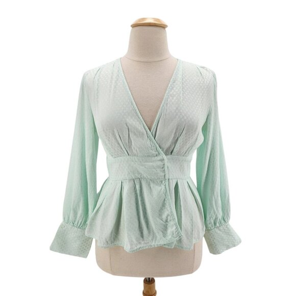 Something Navy Jacquard Wrap Surplice Peplum Mint Green Blouse Top Womens 1X - Picture 9 of 9